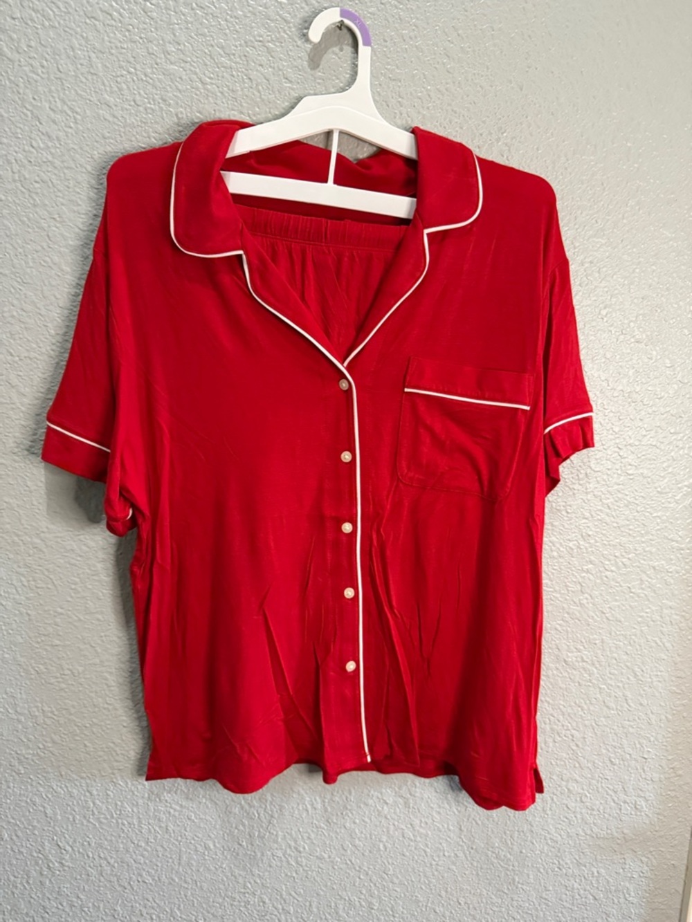Auden Cloud Knit Red Short-Sleeve Button Pajama Set with Contrast Piping size XL - Picture 4 of 7